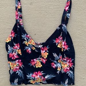 Navy Blue Floral Crop Top
